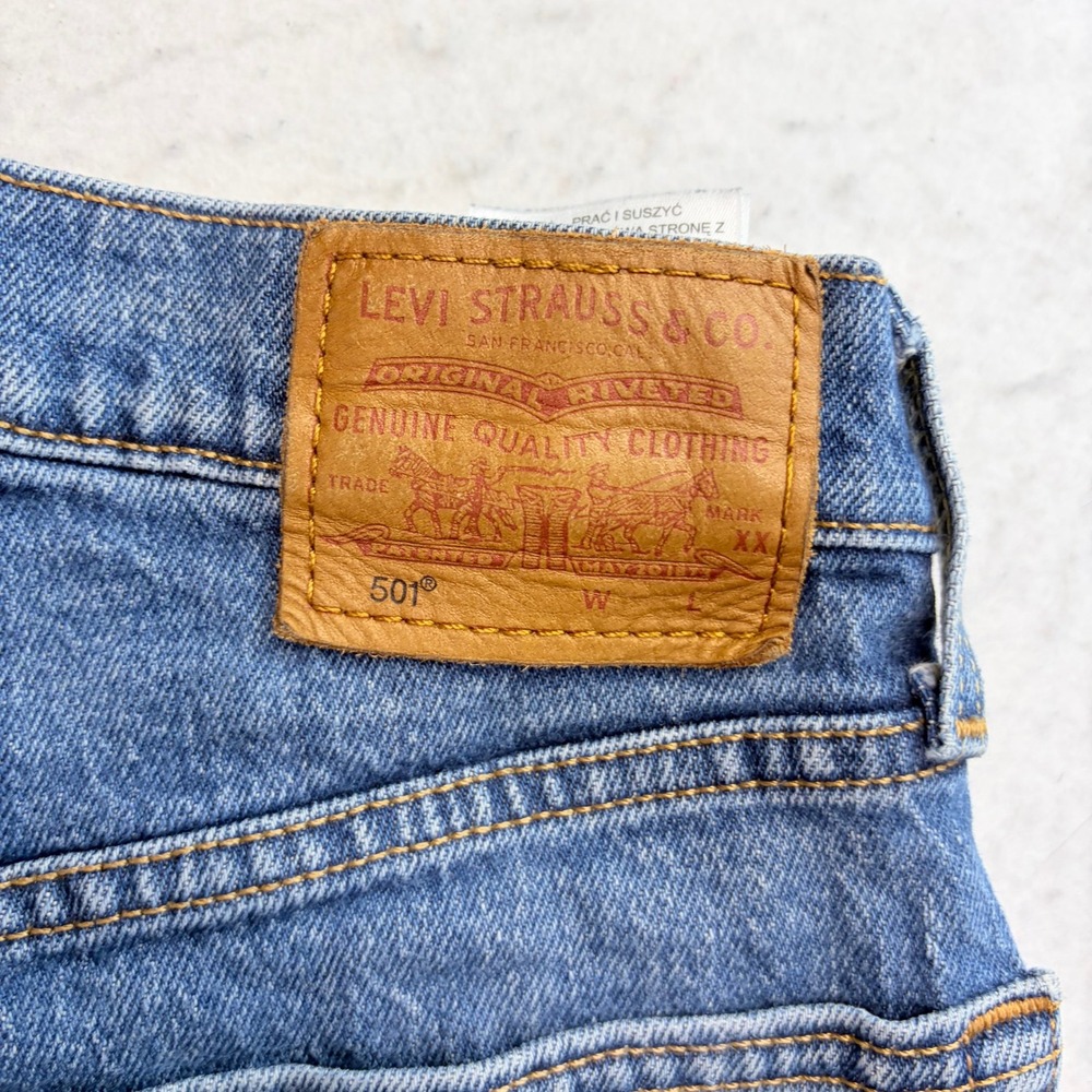 Levi's 501 Original Fit Jeans Womens 27 Blue Straight Leg Button Fly Stretch - Picture 3 of 12